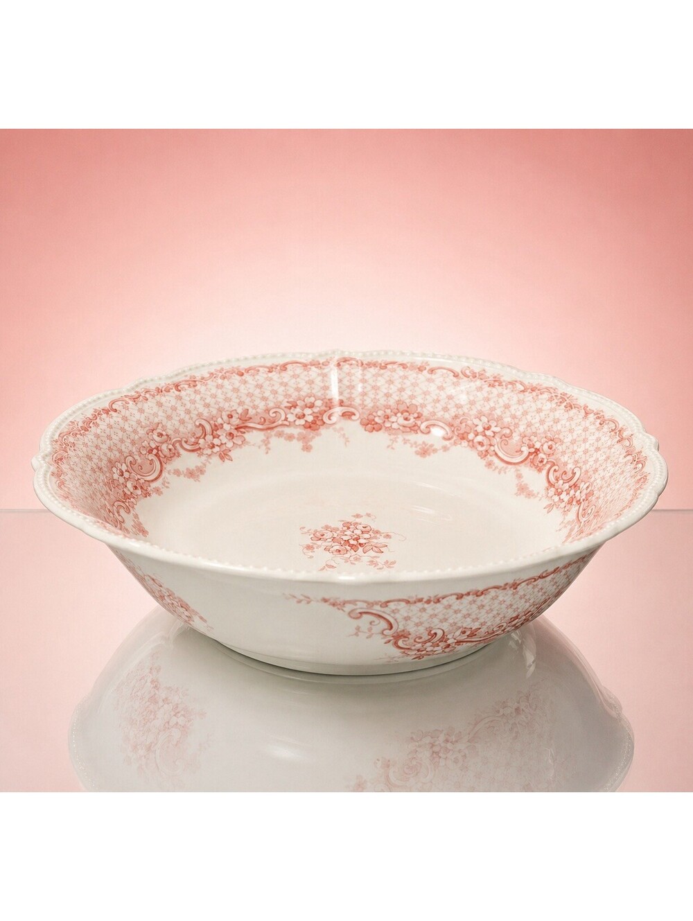 Alfred Meakin Antique 1900s Serving Bowl Kirkstall Pink Transferware, 9x3”